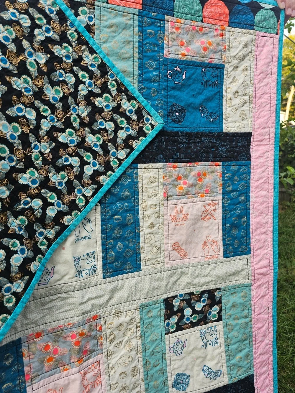 Handmade Ruby Star Society Quilt: Patchwork Throw Blanket Purl Fabrics
